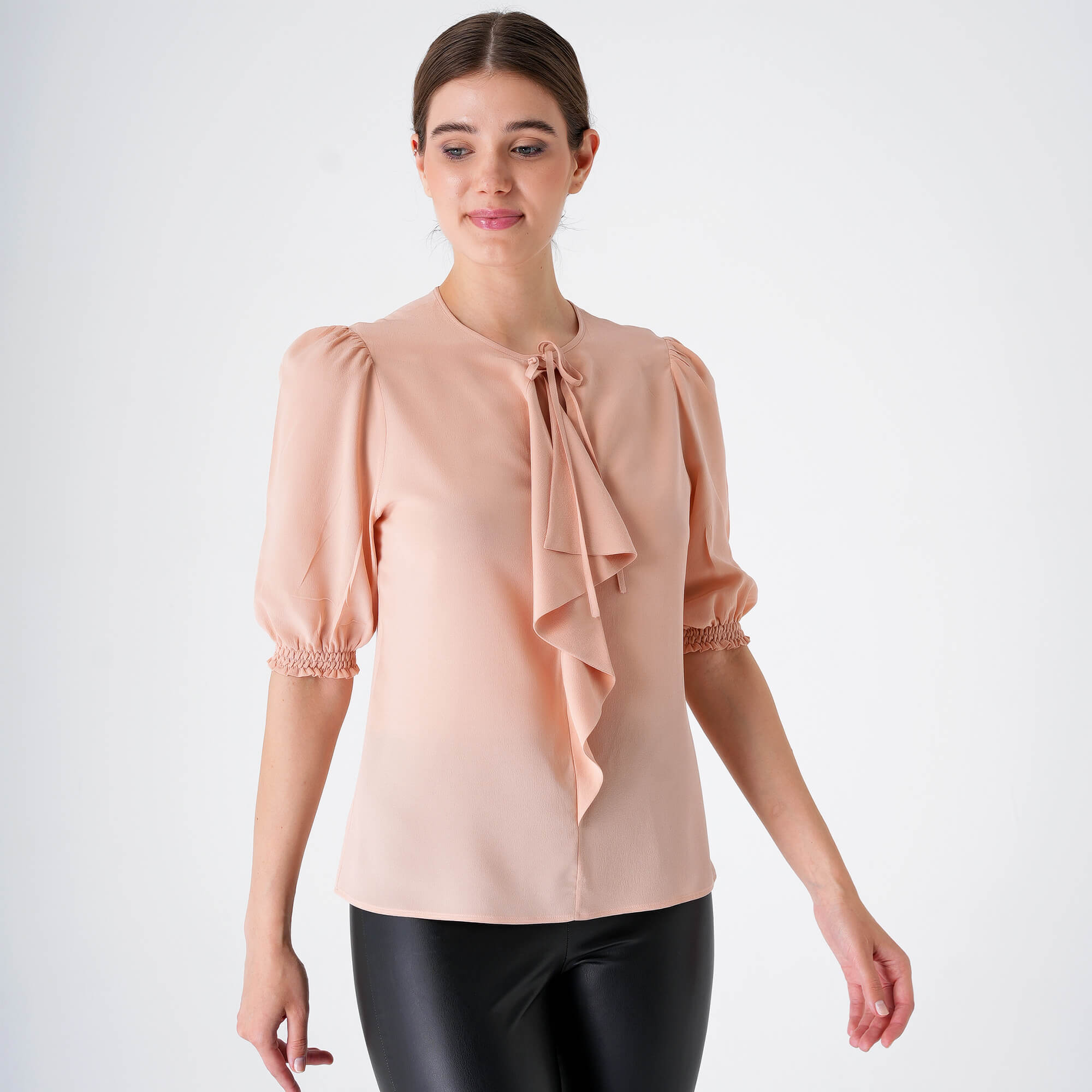 Etro - Soft Pink Ruffle&Half Sleeve Silk Blousse